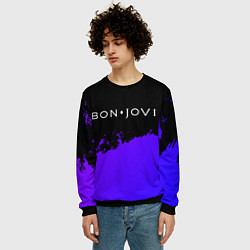 Свитшот мужской Bon Jovi purple grunge, цвет: 3D-черный — фото 2