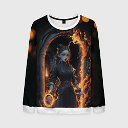 Свитшот мужской Готическая девушка с двумя косами огненная магия, цвет: 3D-белый