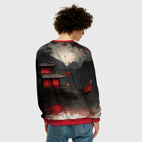 Мужской свитшот Домик у озера / 3D-Красный – фото 4