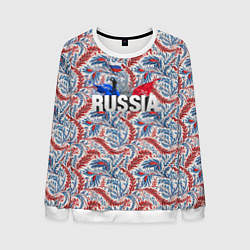Свитшот мужской Happy Russia волнистые узоры, цвет: 3D-белый