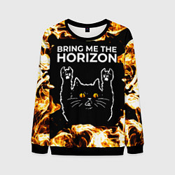 Свитшот мужской Bring Me the Horizon рок кот и огонь, цвет: 3D-черный