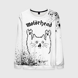 Свитшот мужской Motorhead рок кот на светлом фоне, цвет: 3D-белый