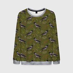 Свитшот мужской Вороны и еловые веточки, цвет: 3D-меланж