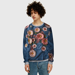 Свитшот мужской Хризантемы на джинсе, цвет: 3D-меланж — фото 2