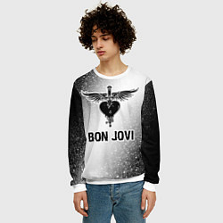 Свитшот мужской Bon Jovi glitch на светлом фоне, цвет: 3D-белый — фото 2
