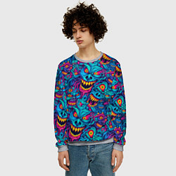 Свитшот мужской Неоновые монстры - graffiti art style pattern, цвет: 3D-меланж — фото 2