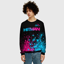 Свитшот мужской Hitman - neon gradient: символ сверху, цвет: 3D-черный — фото 2