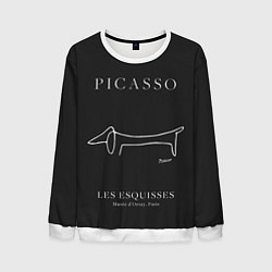 Свитшот мужской Собака на черном - Пабло Пикассо, цвет: 3D-белый