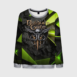 Свитшот мужской Baldurs Gate 3 logo green abstract, цвет: 3D-меланж