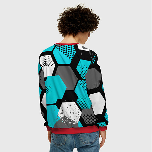 Мужской свитшот Шестиугольники абстрактный фон / 3D-Красный – фото 4