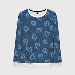 Свитшот мужской Hearts on denim, цвет: 3D-белый