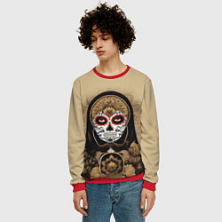 Свитшот мужской Матрешка сахарный череп на Хэллоуин, цвет: 3D-красный — фото 2