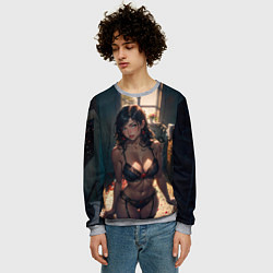 Свитшот мужской Аниме девушка в нижнем белье, цвет: 3D-меланж — фото 2