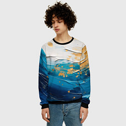 Свитшот мужской Белый, синий, золотой импасто абстракция, цвет: 3D-черный — фото 2