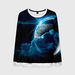 Свитшот мужской Космос и сияющая планета, цвет: 3D-белый