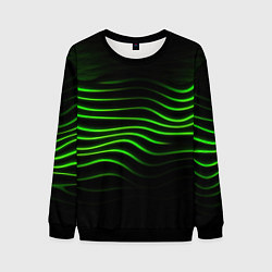 Свитшот мужской Зеленые абстрактные волны, цвет: 3D-черный