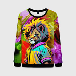 Свитшот мужской Funny lion cub - pop art, цвет: 3D-черный