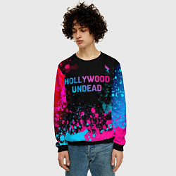 Свитшот мужской Hollywood Undead - neon gradient: символ сверху, цвет: 3D-черный — фото 2