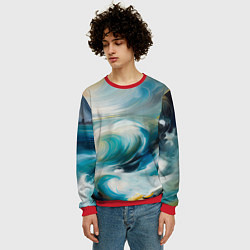 Свитшот мужской Штормовые волны океана, цвет: 3D-красный — фото 2