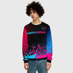 Свитшот мужской Watch Dogs - neon gradient: символ сверху, цвет: 3D-черный — фото 2