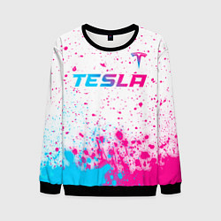 Свитшот мужской Tesla neon gradient style: символ сверху, цвет: 3D-черный