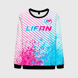 Свитшот мужской Lifan neon gradient style: символ сверху, цвет: 3D-черный