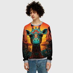 Свитшот мужской Жираф в стиле фолк-арт, цвет: 3D-меланж — фото 2