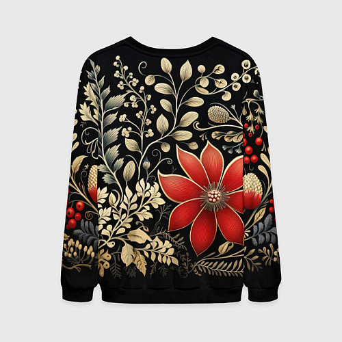 Мужской свитшот Новогодние цветы и листья / 3D-Черный – фото 2