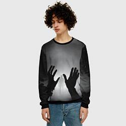 Свитшот мужской Руки зомби и силуэт в тумане, цвет: 3D-черный — фото 2