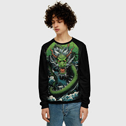 Свитшот мужской Зеленый дракон символ 2024, цвет: 3D-черный — фото 2