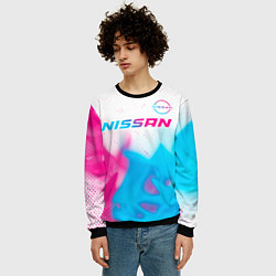 Свитшот мужской Nissan neon gradient style посередине, цвет: 3D-черный — фото 2
