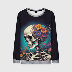 Свитшот мужской Скелет с яркими цветами, цвет: 3D-меланж