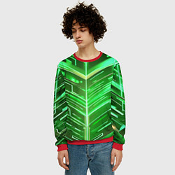 Свитшот мужской Зелёные неон полосы киберпанк, цвет: 3D-красный — фото 2