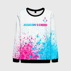 Свитшот мужской Assassins Creed neon gradient style посередине, цвет: 3D-черный