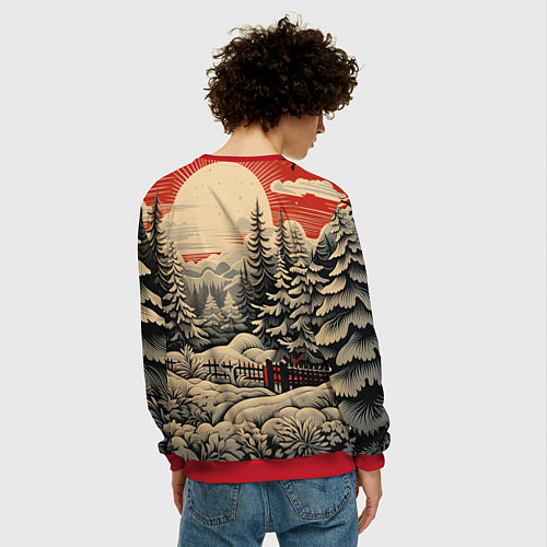 Мужской свитшот Блеск снежинок новогодний стиль / 3D-Красный – фото 4