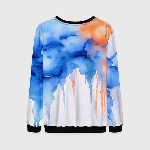 Мужской свитшот Серьезный оранжевый робот акварель / 3D-Черный – фото 2