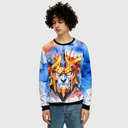 Свитшот мужской Серьезный оранжевый робот акварель, цвет: 3D-черный — фото 2