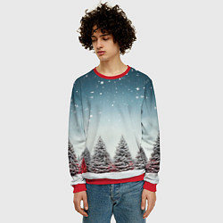 Свитшот мужской Волшебство зимней природы иней на деревьях, цвет: 3D-красный — фото 2
