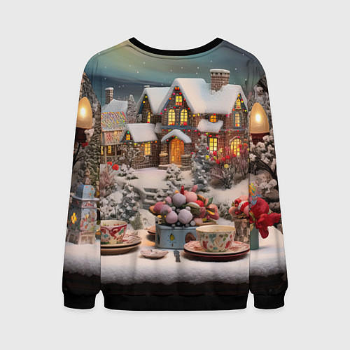 Мужской свитшот Объемные новогодние домики / 3D-Черный – фото 2