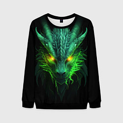 Свитшот мужской Светящийся зеленый дракон 2024, цвет: 3D-черный