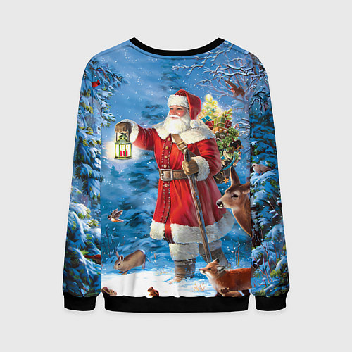 Мужской свитшот Дед Мороз в лесу с животными / 3D-Черный – фото 2
