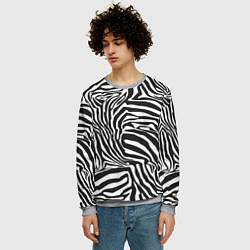 Свитшот мужской Шкура зебры черно - белая графика, цвет: 3D-меланж — фото 2