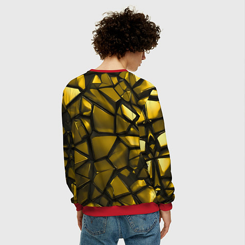 Мужской свитшот Золотые хромированные осколки / 3D-Красный – фото 4