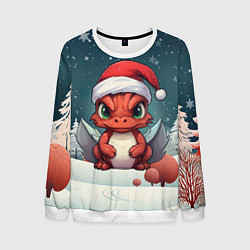 Свитшот мужской Символ нового 2024 года маленький дракон, цвет: 3D-белый