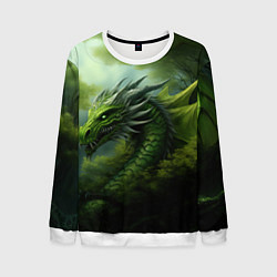 Свитшот мужской Зеленый фэнтази дракон 2024, цвет: 3D-белый
