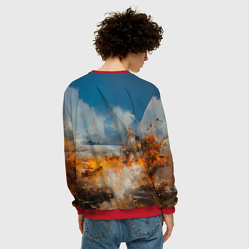 Мужской свитшот Белая лошадь скачет в поле / 3D-Красный – фото 4