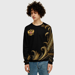Свитшот мужской Герб России и золотистый узор, цвет: 3D-черный — фото 2