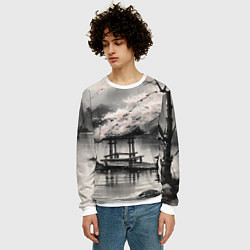 Свитшот мужской Пейзаж японское озеро, цвет: 3D-белый — фото 2