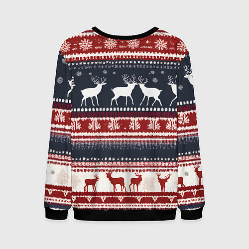 Мужской свитшот Олени белые и красные свитер новогодний / 3D-Черный – фото 2