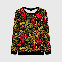 Свитшот мужской Хохломская роспись красные ягоды, цвет: 3D-черный
